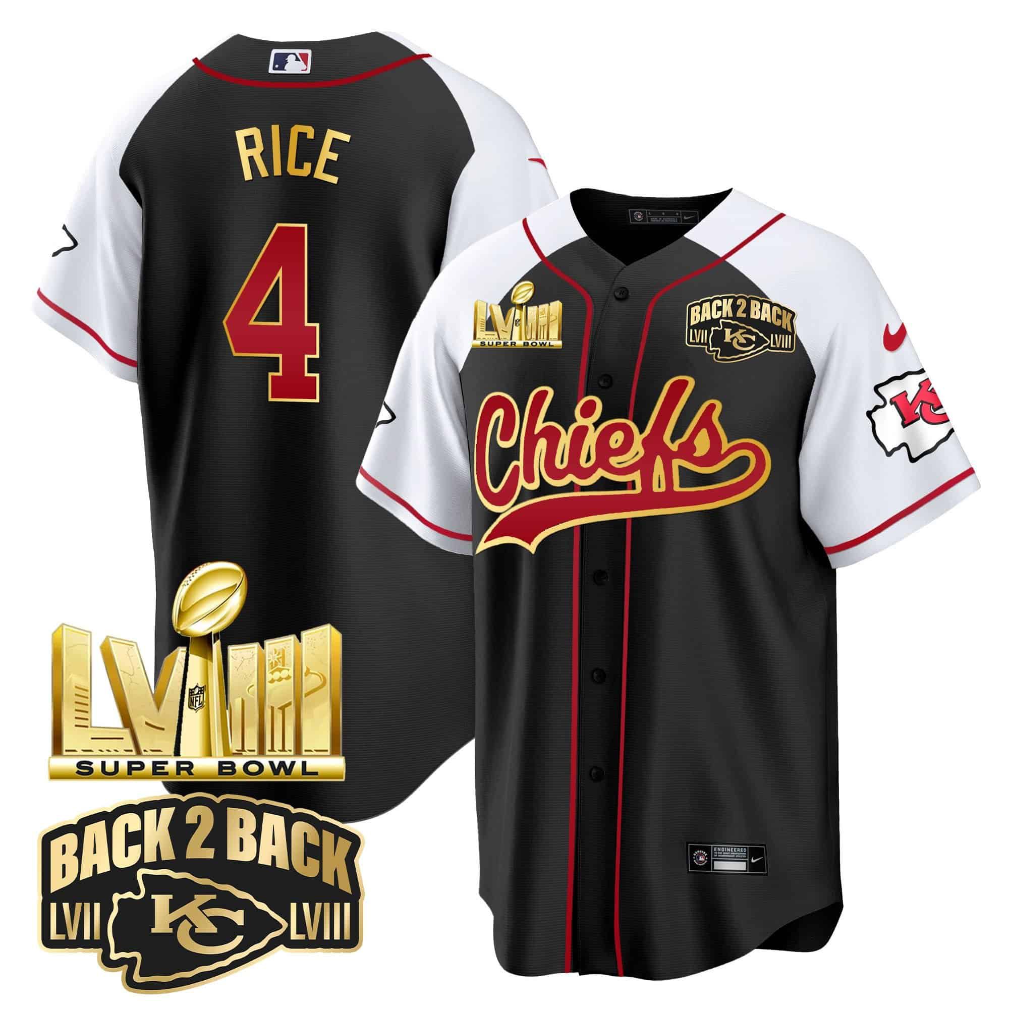 Men Kansas City Chiefs #4 Rice Black 2024 Nike Super Bowl LVIII Back-2-Back Gold Patch Baseball NFL Jersey style 1->indianapolis colts->NFL Jersey